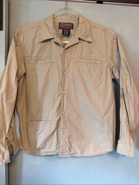 Split Vintage Men's Lightweight Khaki Button-Up Shirt Jacket